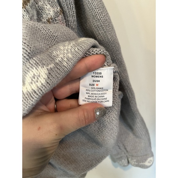 Woolrich Cardigan Sweater Zip-Up Fair Isle Snowflake Women Gray Pink Stripe‎ - Picture 3 of 4